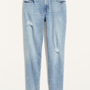 Old Navy Curvy High-Waisted OG Straight Distressed Cut-Off Jeans 14 Tall